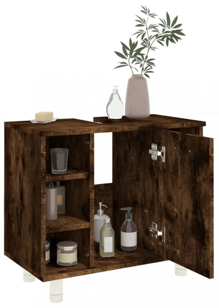 vidaXL füstös tölgy színű szerelt fa fürdőszobaszekrény 60x32x53,5 cm