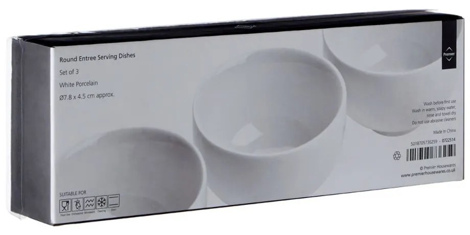 Fehér porcelán szervírozó tál készlet 3 db-os ø 8 cm Entree – Premier Housewares