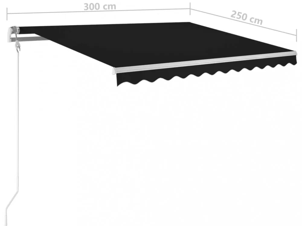 antracitszürke kézzel kihúzható LED-es napellenző 3 x 2,5 m