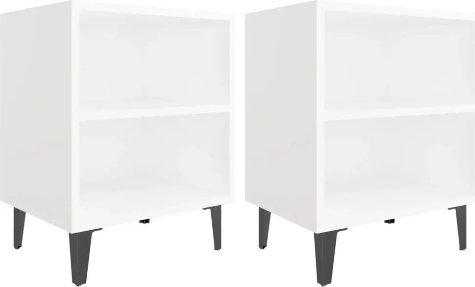 vidaXL 2 db fehér éjjeliszekrény fém lábakkal 40 x 30 x 50 cm