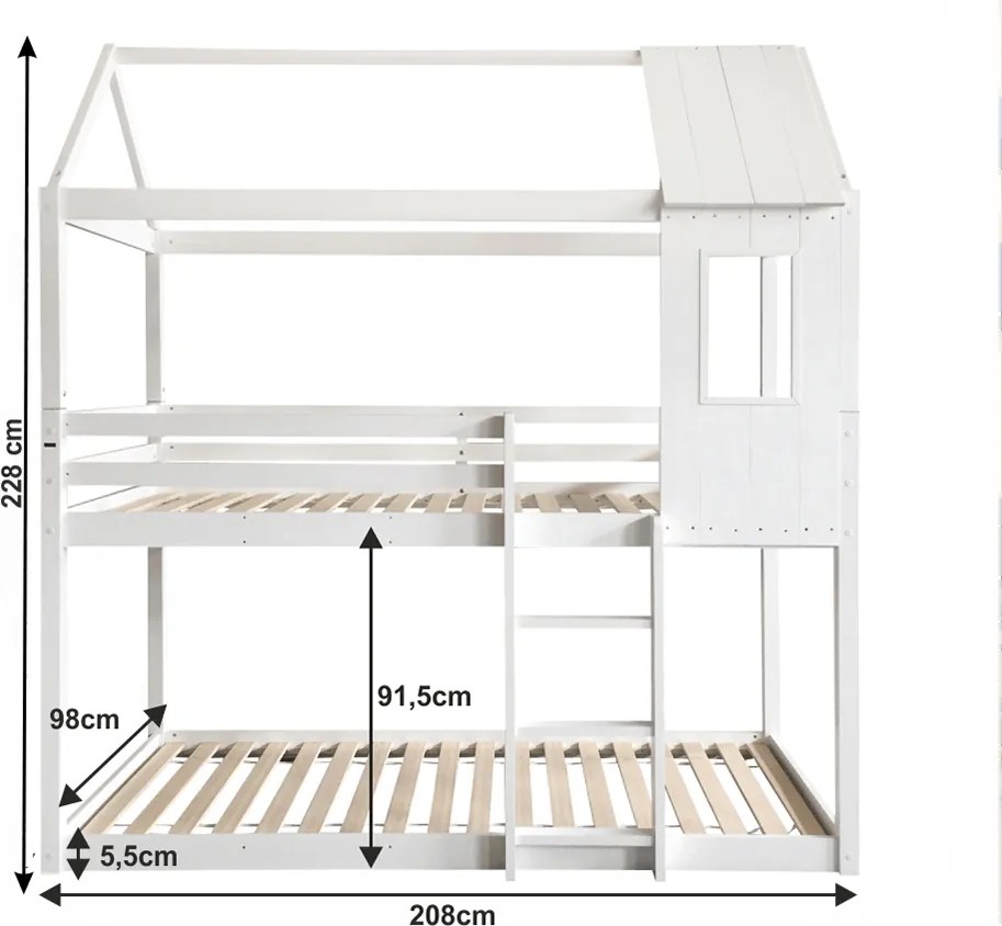 Montessori emeleteságy, fehér, 90x200, ATRISA