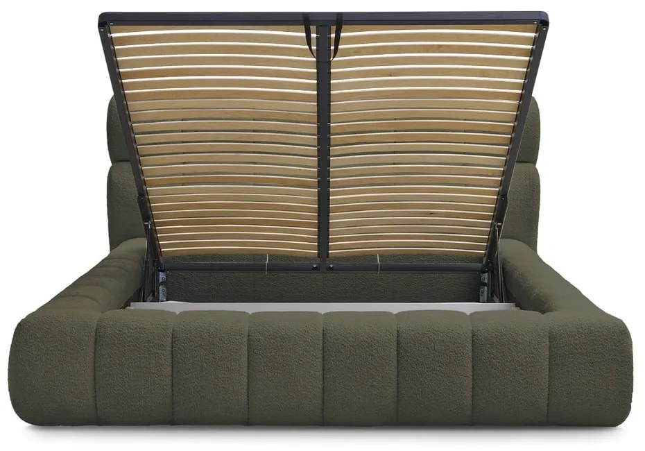 Zöld kárpitozott ágyneműtartós franciaágy ágyráccsal 160x200 cm Mont Blanc – Bobochic Paris