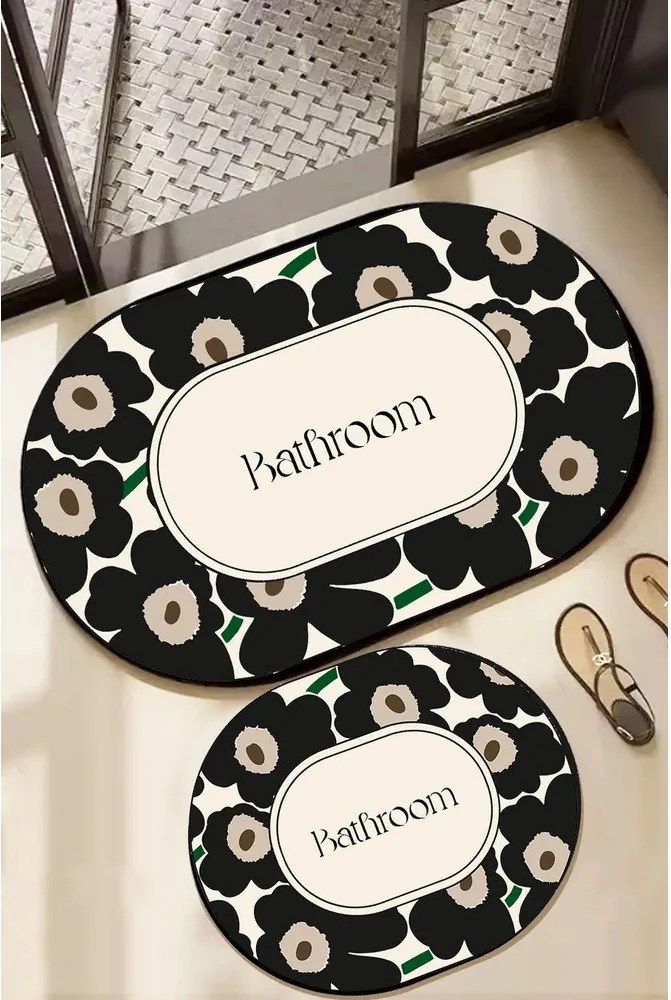 Fekete-bézs fürdőszobai kilépő szett 2 db-os 60x100 cm Oweld – Foutastic