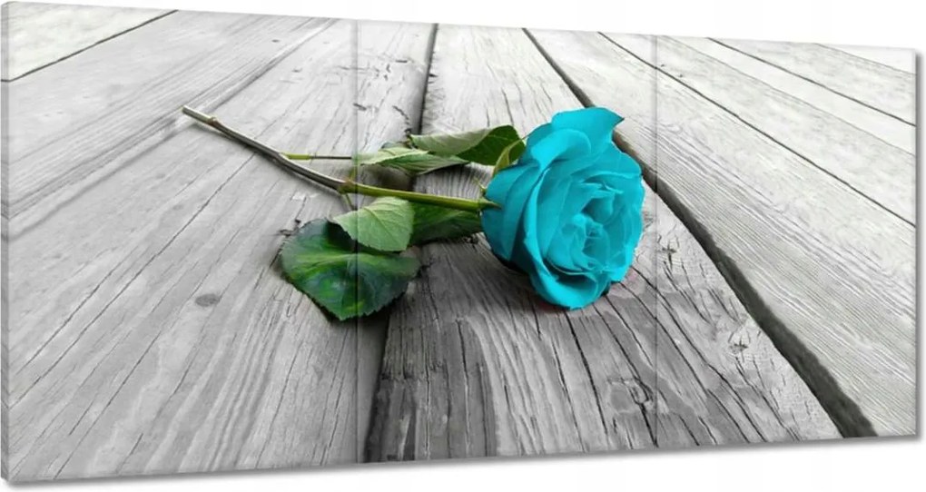 Vászonkép 180x90 Kék rózsa a deszkákon