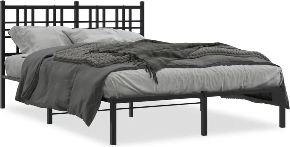 vidaXL fekete fém ágykeret fejtámlával 135 x 190 cm