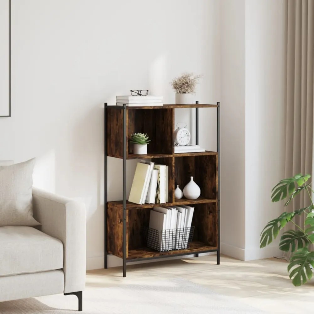 füstös tölgy színű szerelt fa könyvszekrény 72x28x109 cm