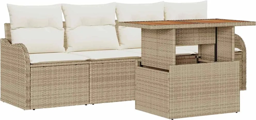 vidaXL Kerti Kanapé Szett tárolóval 5 pcs Bézs polirattan