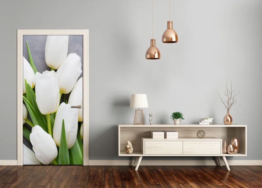 Poszter tapéta ajtóra fehér tulipán 95x205 cm