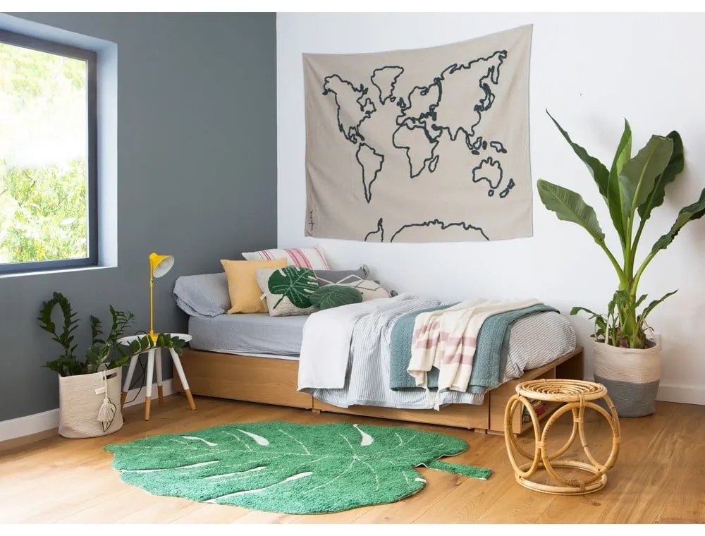 Sötétzöld mosható kézi szövésű pamut gyerek szőnyeg 120x180 cm Monstera Leaf – Lorena Canals