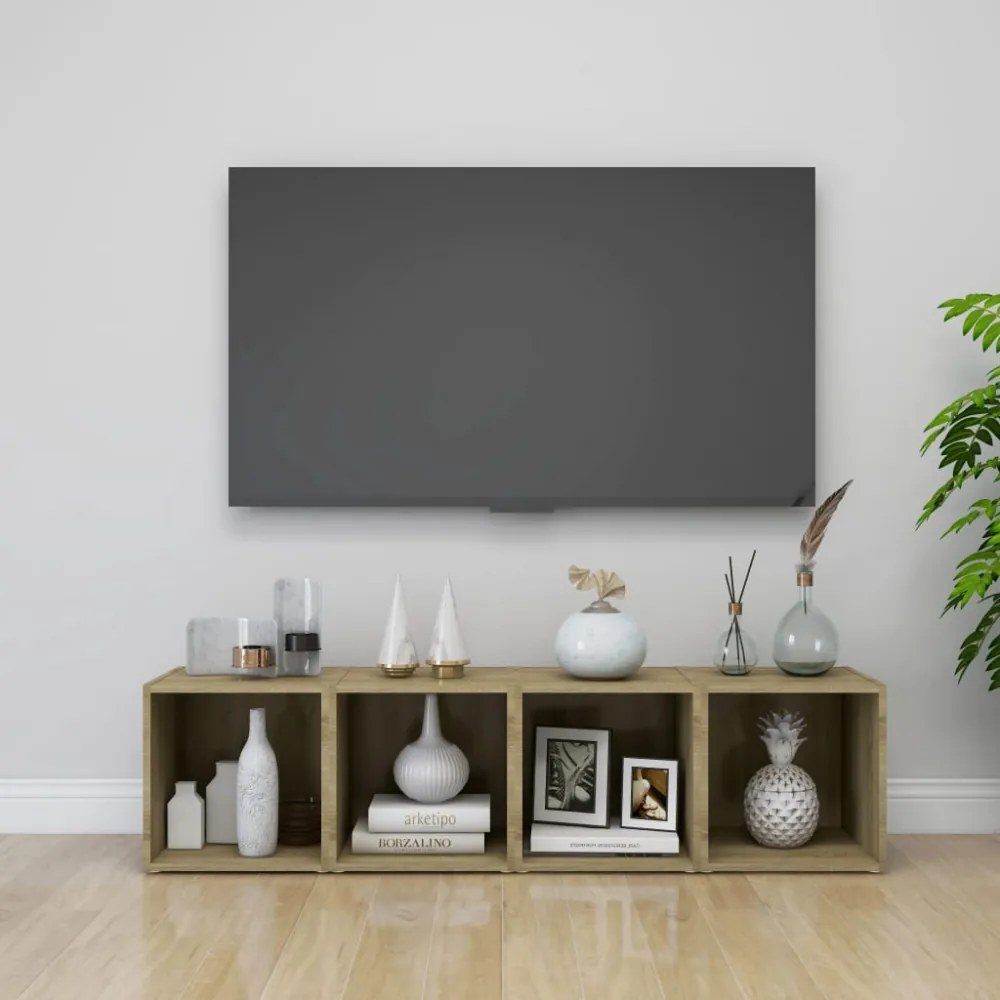 2 db sonoma tölgy színű szerelt fa TV-szekrény 37 x 35 x 37 cm