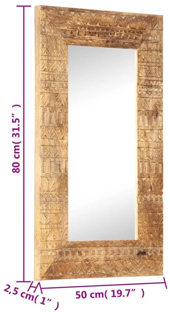 kézzel faragott tömör mangófa tükör 80 x 50 x 2,5 cm