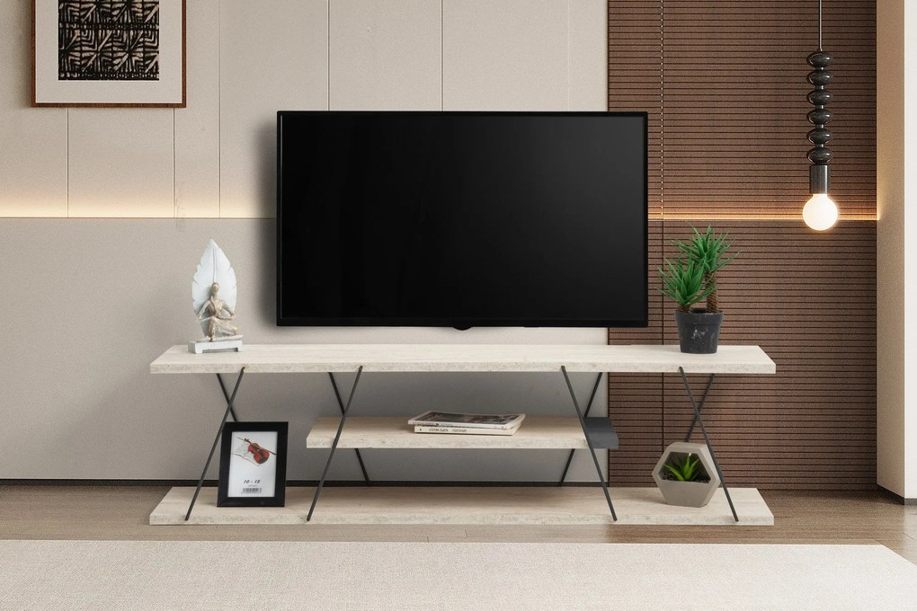 TV szekrény Canaz - Fekete, Travertine