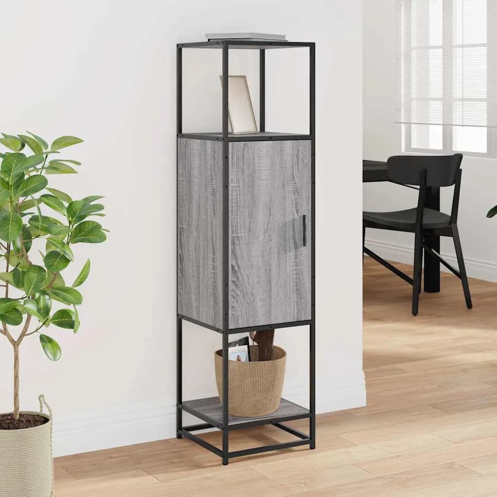 Highboard szürke sonoma 35,5x35x139 cm gépelt fa és fém