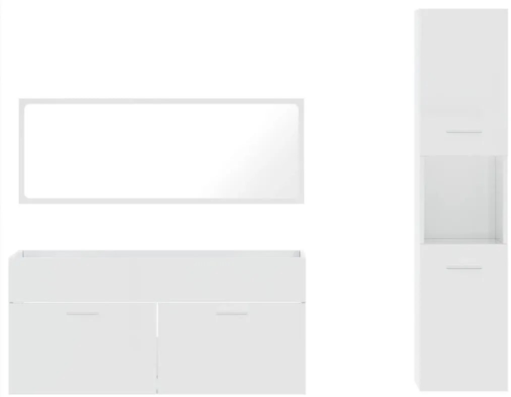3 részes magasfényű fehér szerelt fa fürdőszobai bútorszett