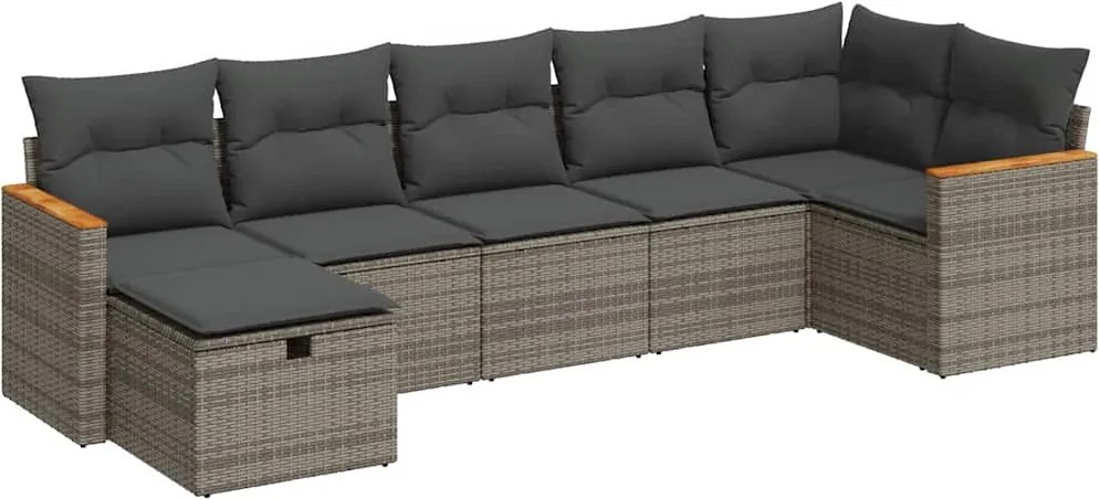 vidaXL 7 részes szürke polyrattan kerti ülőgarnitúra párnákkal