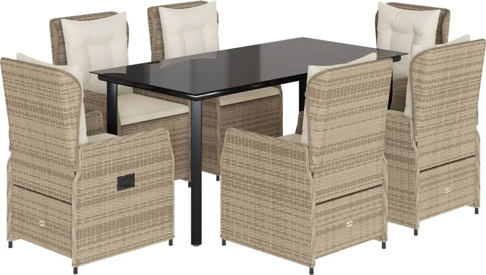 vidaXL 7 részes bézs polyrattan kerti étkezőgarnitúra párnákkal