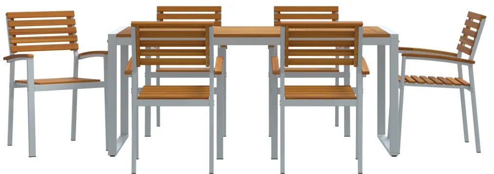 7 Darabos Kerti Étkezősor Akácfából és Fém