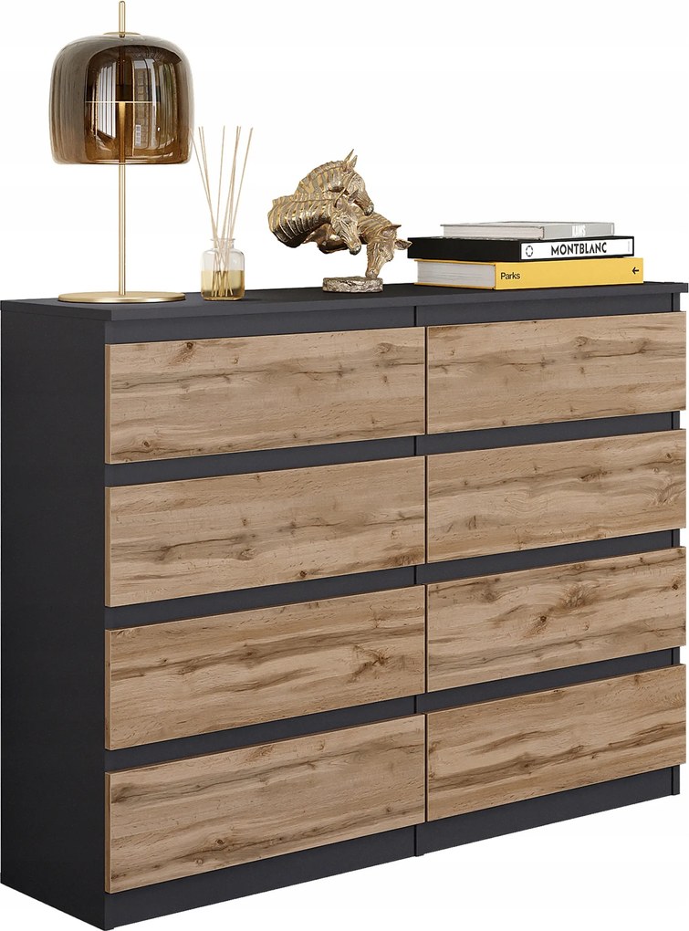 Komód 8 Fiókos 120CM x 92 CM Gabriel Antracit Wotan Tölgy