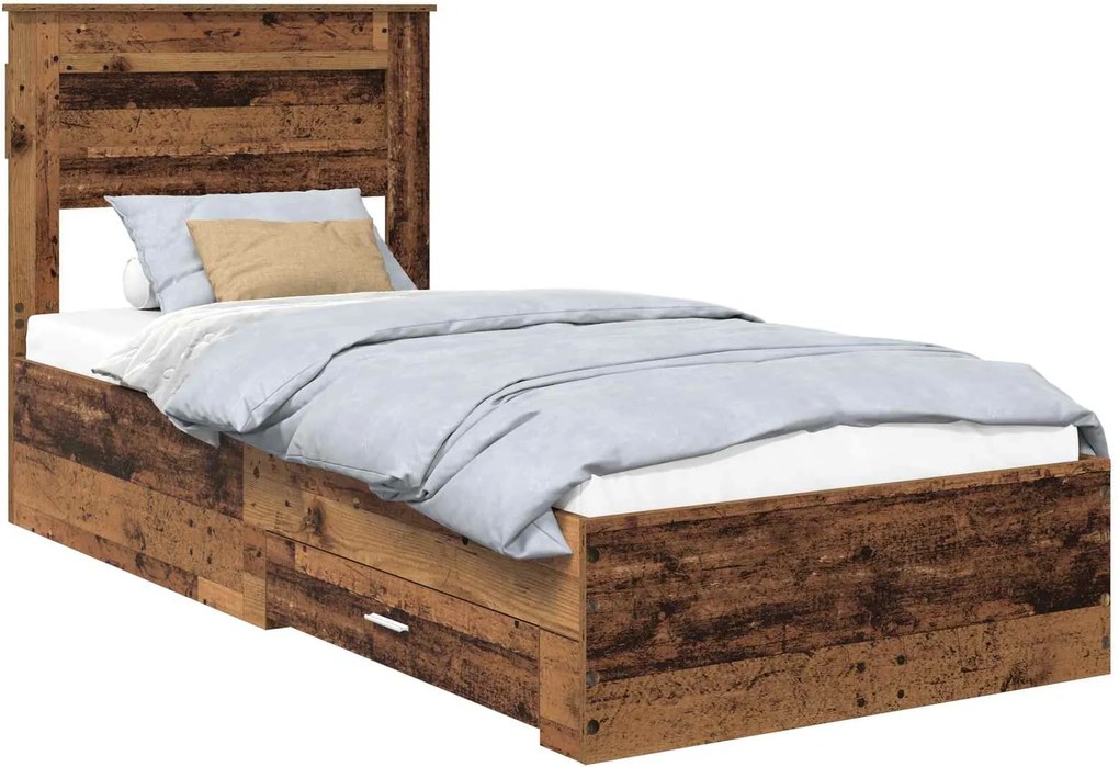 vidaXL Ágykeret fejtámlával fiókkal Öreg fa 90 x 190 cm Faanyag