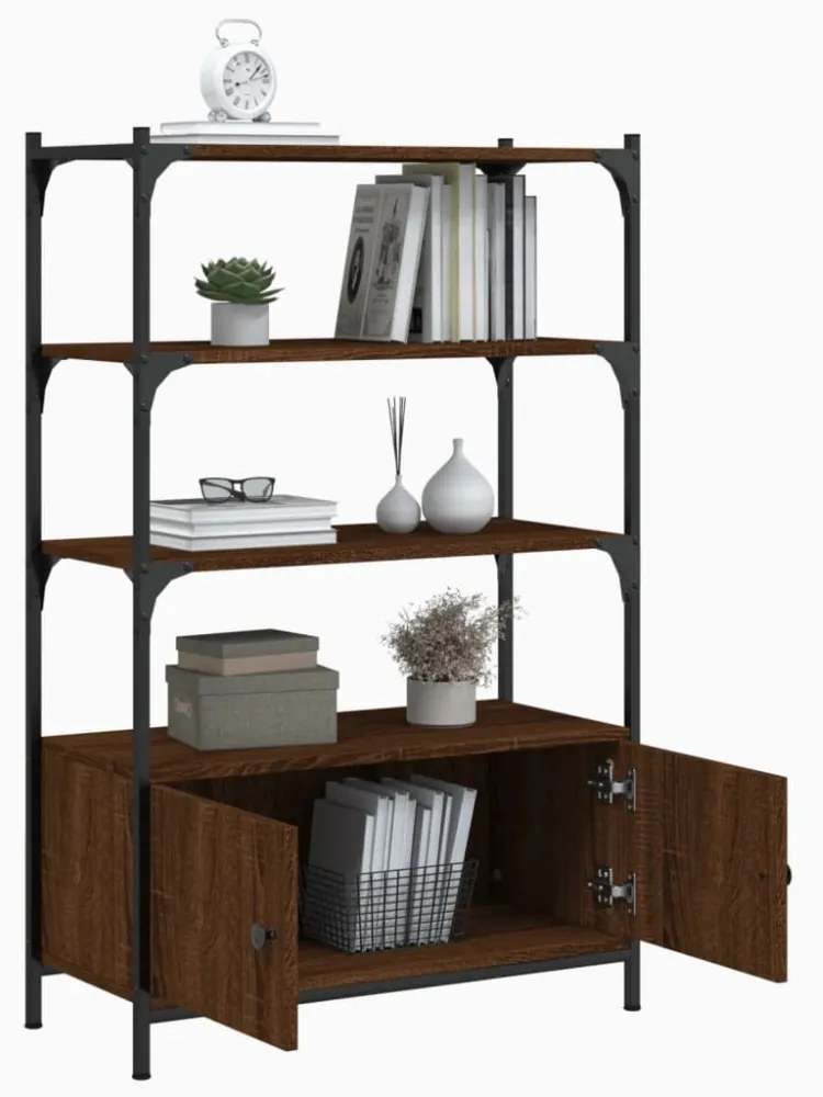 3 szintes barna tölgy szerelt fa könyvespolc 70 x 30 x 109,5 cm