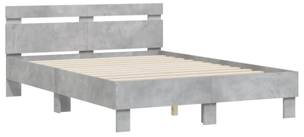 betonszürke szerelt fa ágykeret fejtámlával 120x200 cm