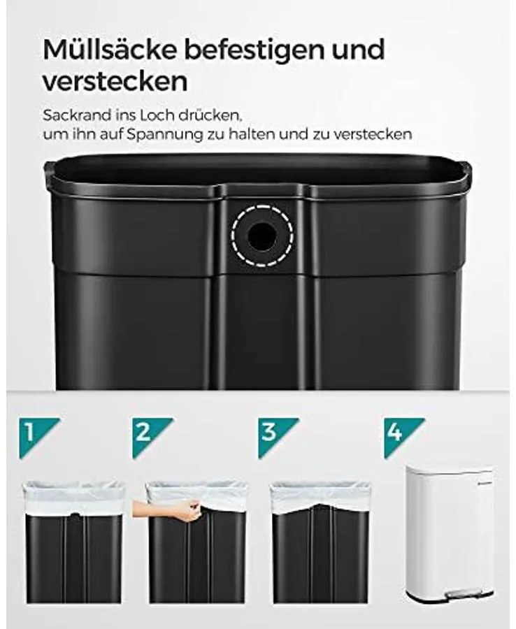 Konyhai pedálos kuka, 50L szemetes kuka, műanyag belső vödörrel, csukható fedéllel, puha záródással, szagálló és higiénikus, fehér
