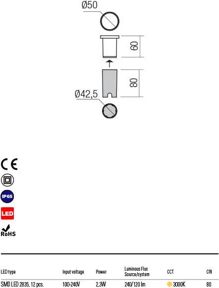 REDO 90044 XPI Kültéri Falba Építhető Lámpa LED IP65