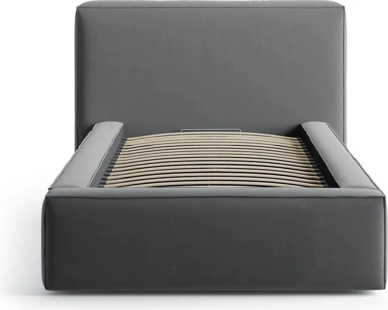 Szürke kárpitozott ágyneműtartós egyszemélyes ágy ágyráccsal 90x200 cm Jodie – Micadoni