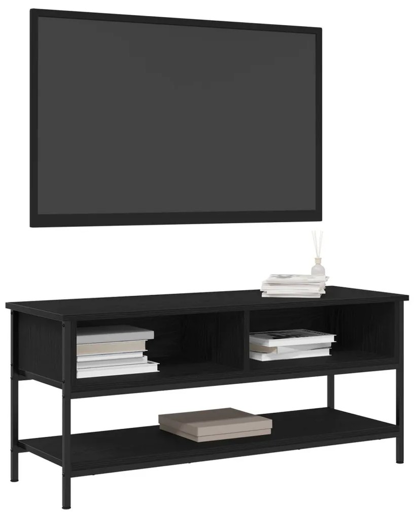 TV szekrény Fekete tölgy 100x35x45 cm Fának készült és acél