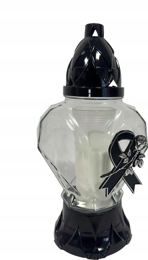 Modern szív alakú mécses masnival és ezüst rózsával 26 cm