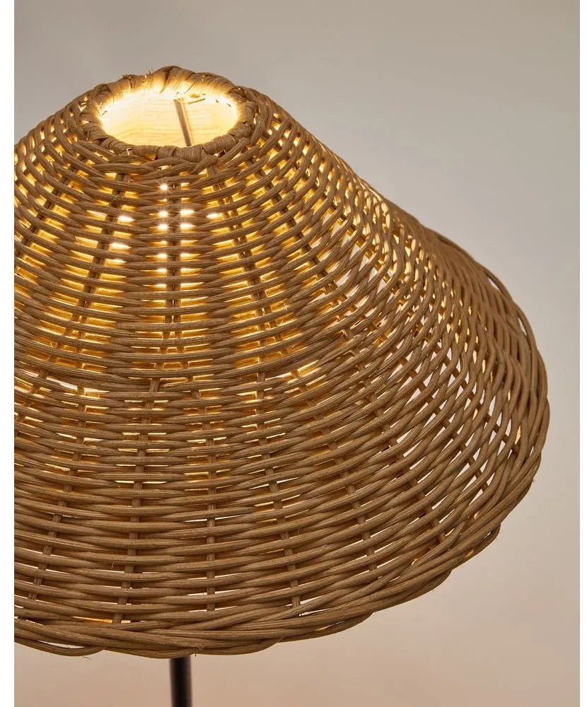 Fekete-natúr színű asztali lámpa rattan búrával (magasság 50 cm) Urania – Kave Home