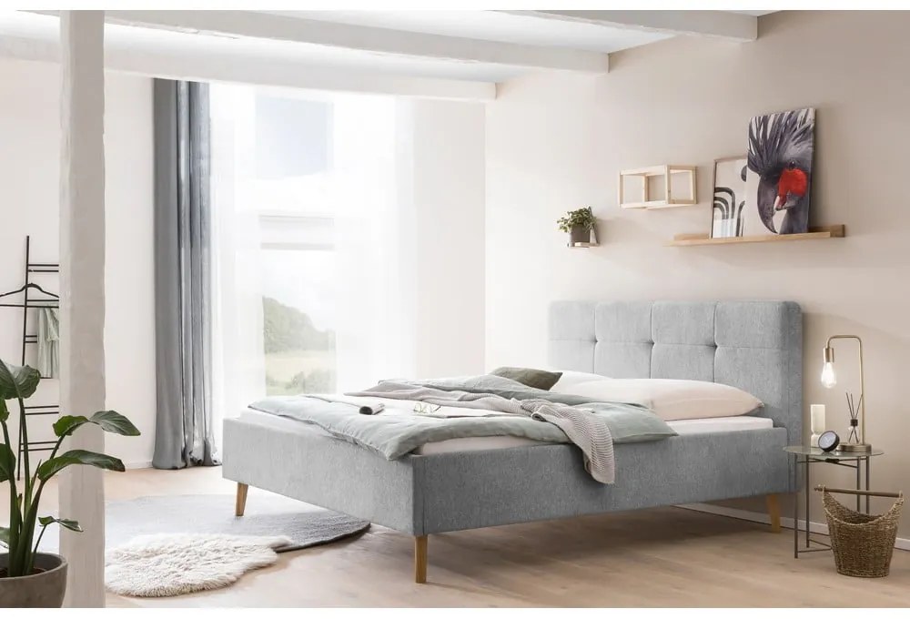Világosszürke kárpitozott franciaágy ágyrács nélkül 180x200 cm Smart – Meise Möbel