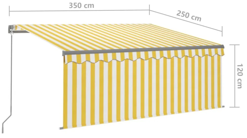 sárga és fehér kézzel kihúzható napellenző redőnnyel 3,5x2,5 m