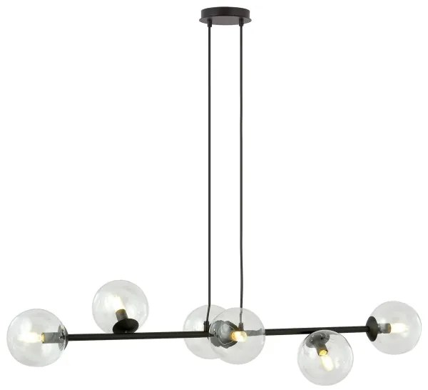 Csillár zsinóron ROSSI 6xE14/10W/230V fekete/átlátszó