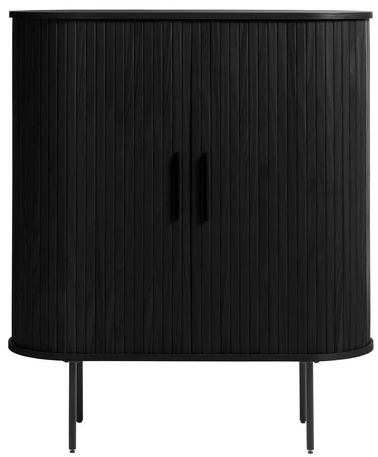 Fekete szekrény tolóajtóval, tölgyfa dekorral 100x118 cm Nola – Unique Furniture
