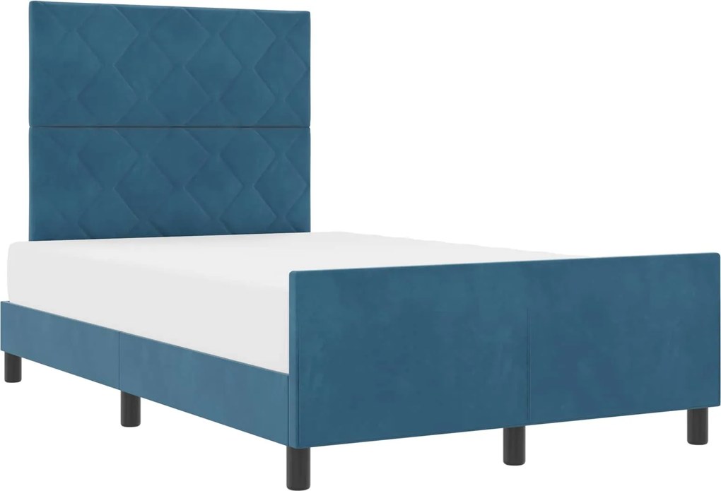 vidaXL Boxrugós ágy fejtámlával Sötét kék 120 x 190 cm Bársony