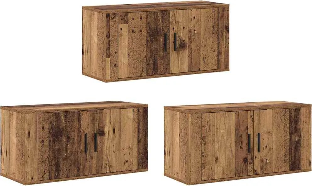 vidaXL Fali TV szekrény szett 3 pcs Öreg fa 80 x 34,5 x 40 cm Faanyag