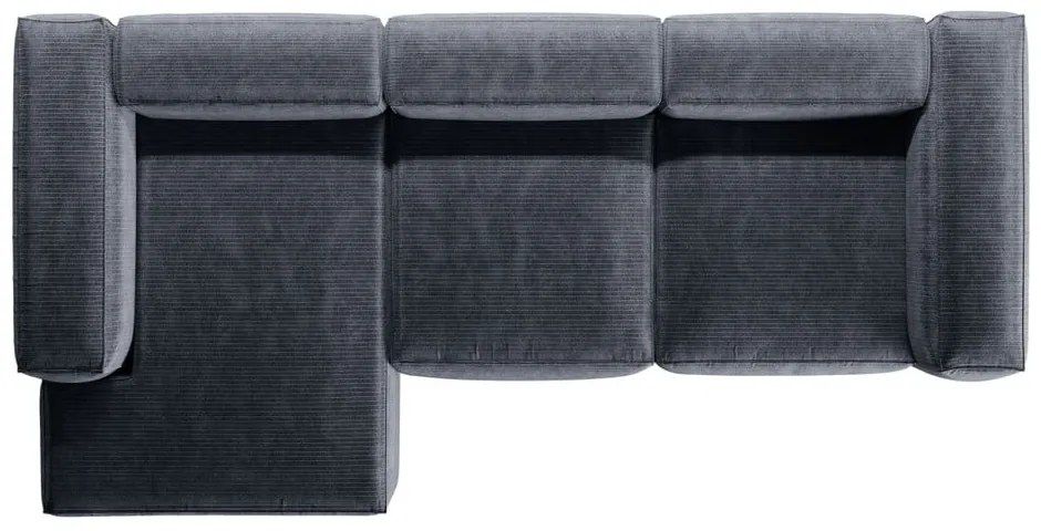 Szürkéskék kordbársony sarokkanapé (bal oldali-heverő résszel) Bergamo – Cosmopolitan Design