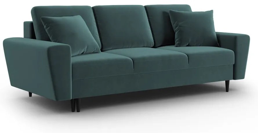 Petróleum színű bársony kinyitható tárolóhelyes kanapé 235 cm Kyoto – Cosmopolitan Design