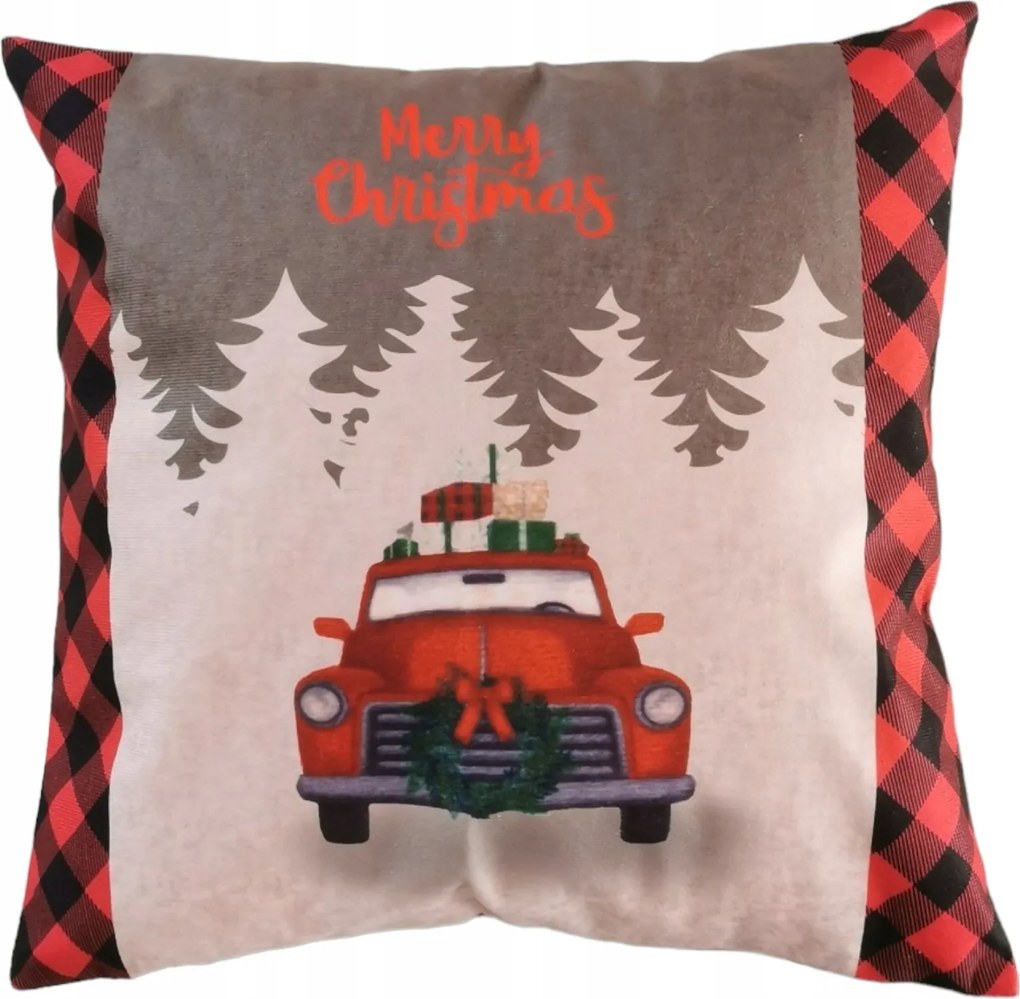 Karácsonyi Párnahuzat Mikulás autó manó 43x43cm