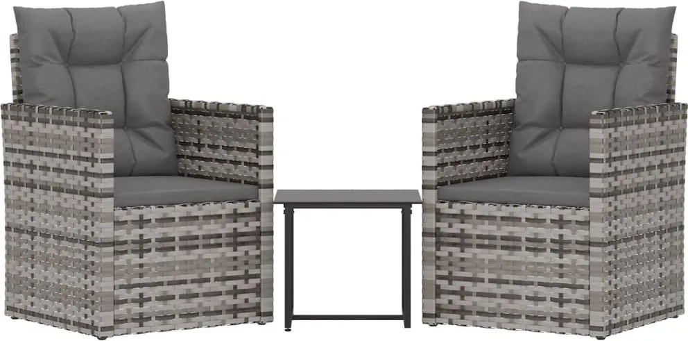 vidaXL 3 részes szürke polyrattan kültéri ülőgarnitúra párnákkal