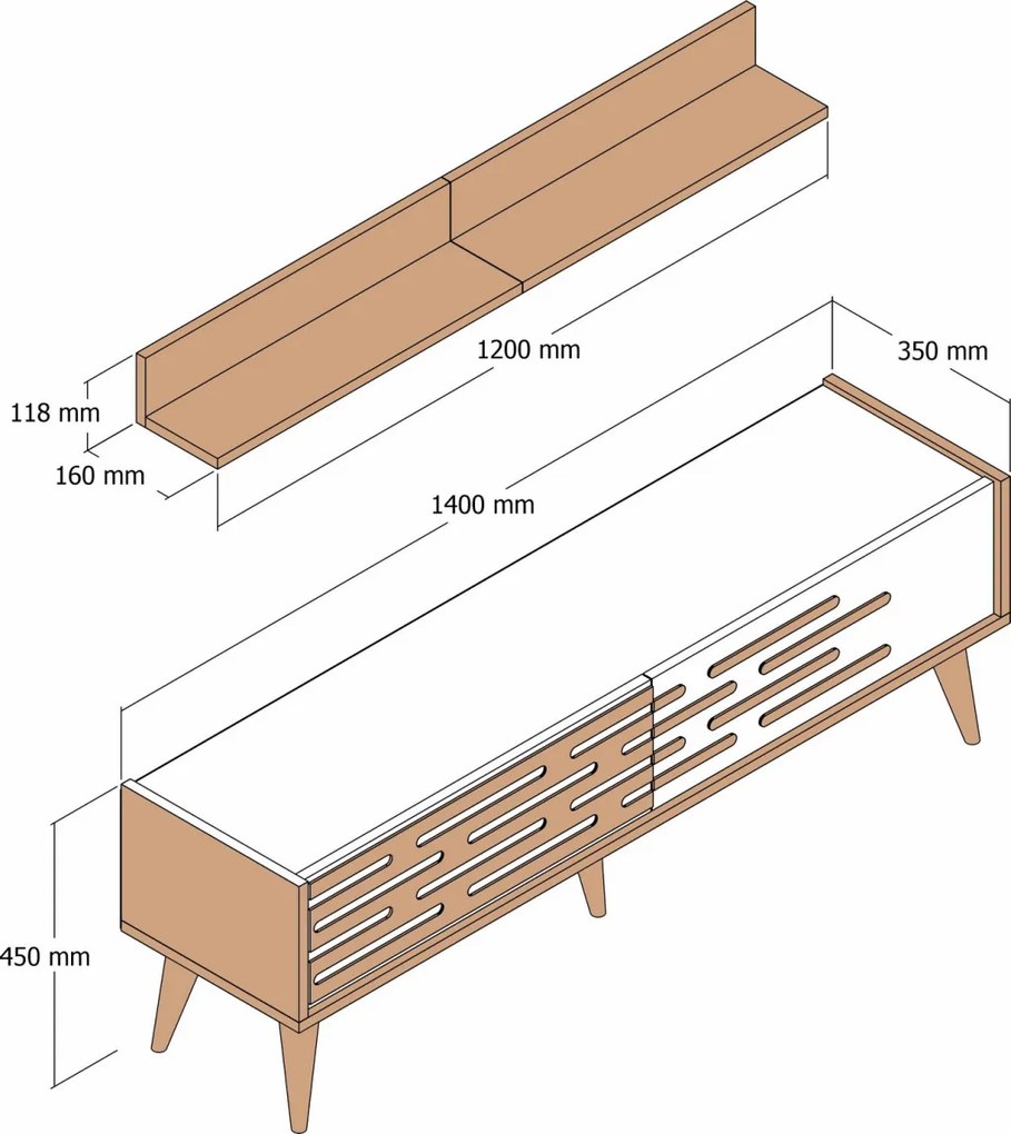 Valensiya TV-állvány, dió-fehér, 140 cm – TR845HCT5385