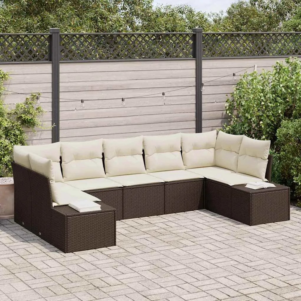 Kerti Kanapé Szett 7 pcs Barna és krémszínű 289 x 154 x 85 cm