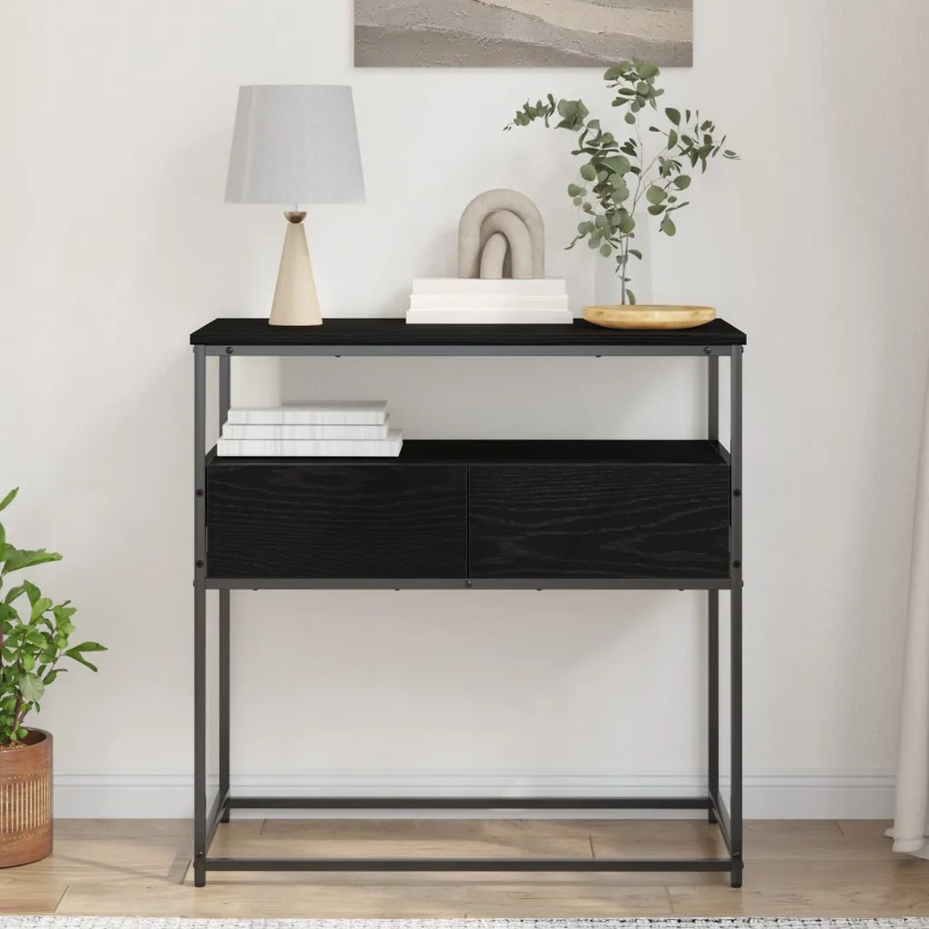 Konsol asztal Fekete Tölgy 75x40x75 cm Mérnöki Fa és Acél
