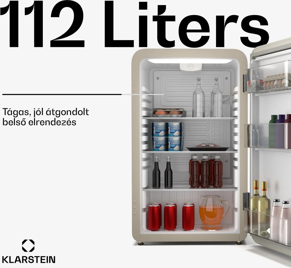 Klarstein Audrey Evo hűtőszekrény, 112 l, retro kivitel, csendes, kompakt, 3 szín