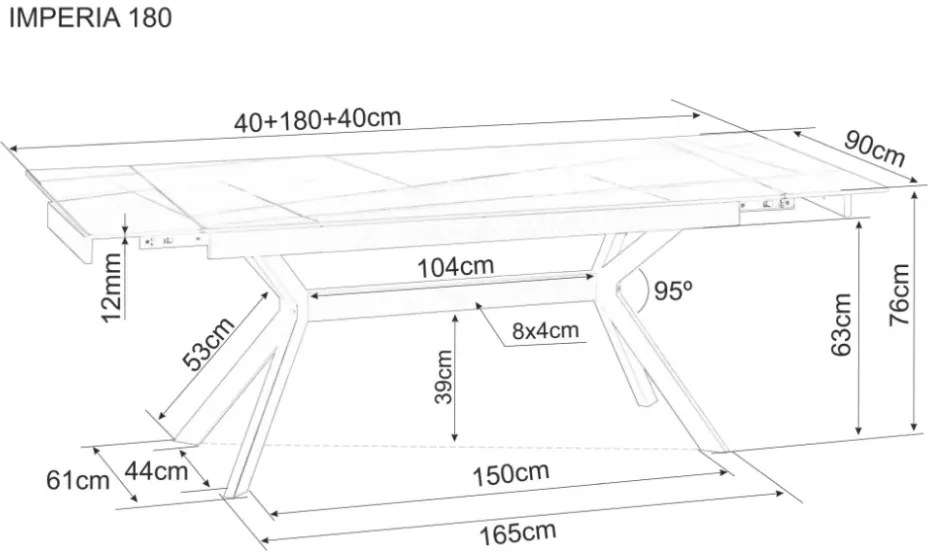 Imperia bővíthető étkezőasztal fekete 180-240 cm