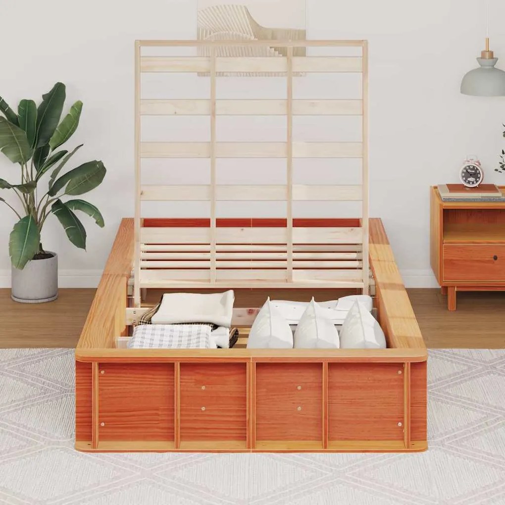 Ágykeret tárolóval Viaszbarna 80 x 200 cm faszínű