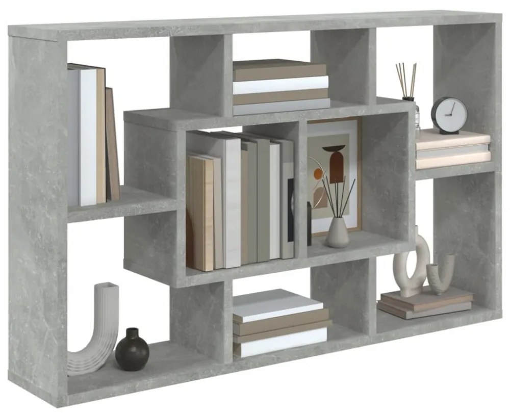 betonszürke szerelt fa fali polc 85 x 16 x 52,5 cm