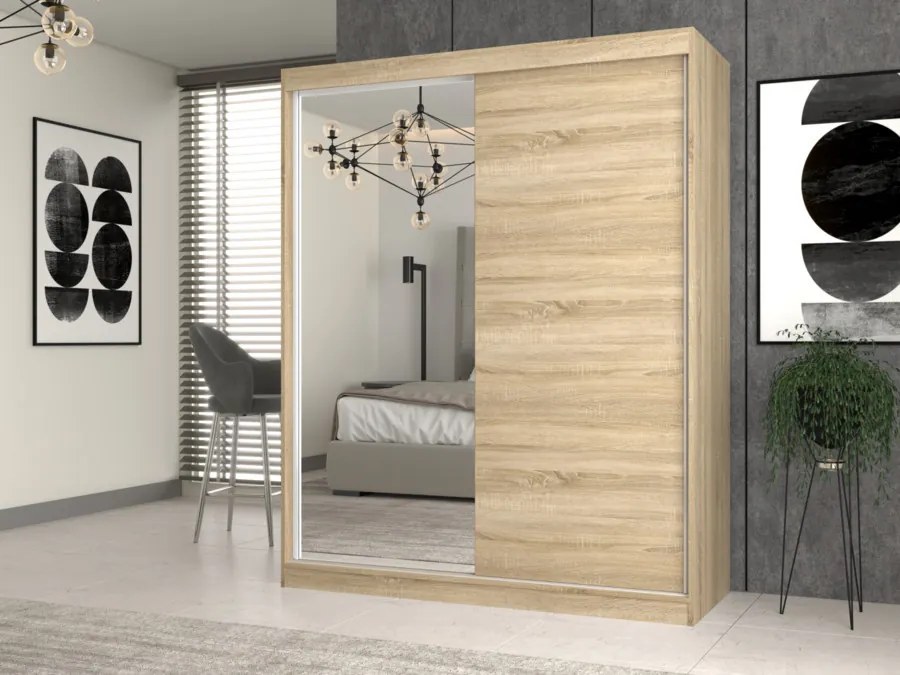 IGA 160 A/B tolóajtós gardróbszekrény 120x61x200, 1 tükörrel / sima, sonoma