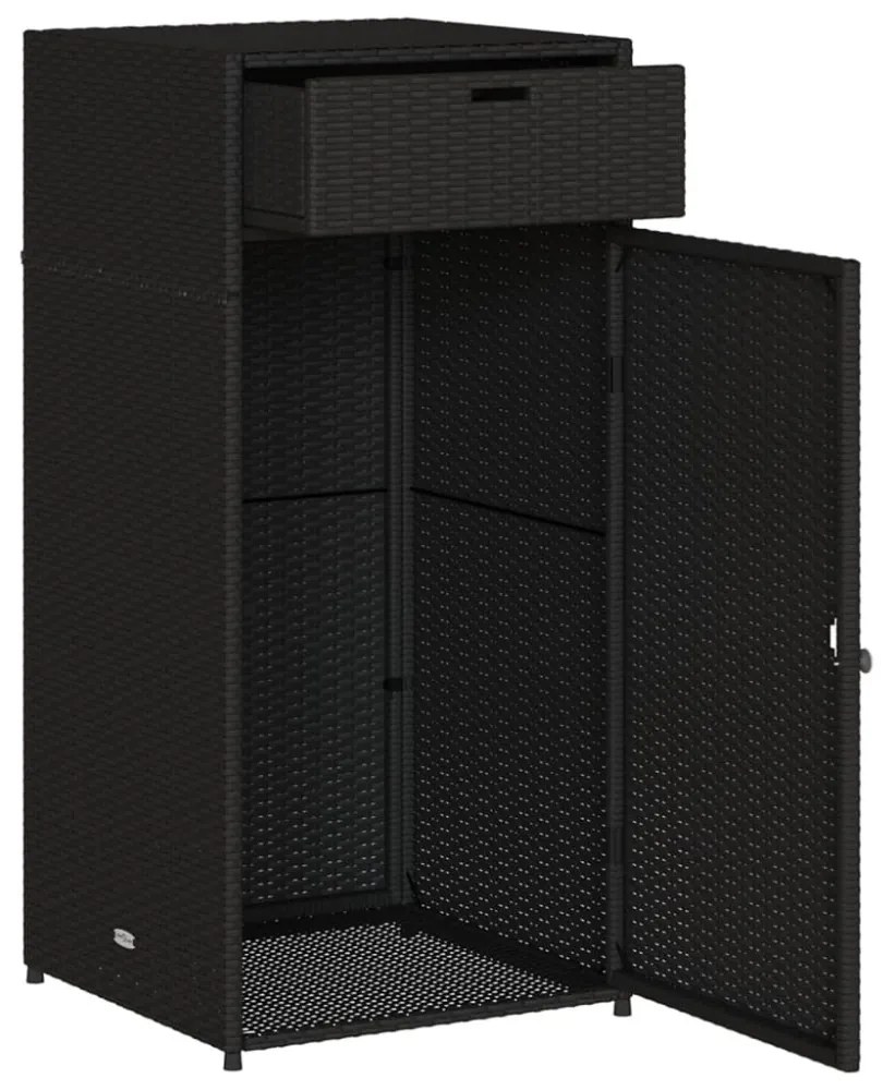 fekete polyrattan kerti tárolószekrény 55 x 55 x 111 cm